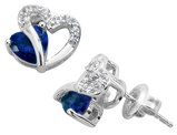 Sterling Silver Created Blue and White Sapphire Two Hearts Earrings